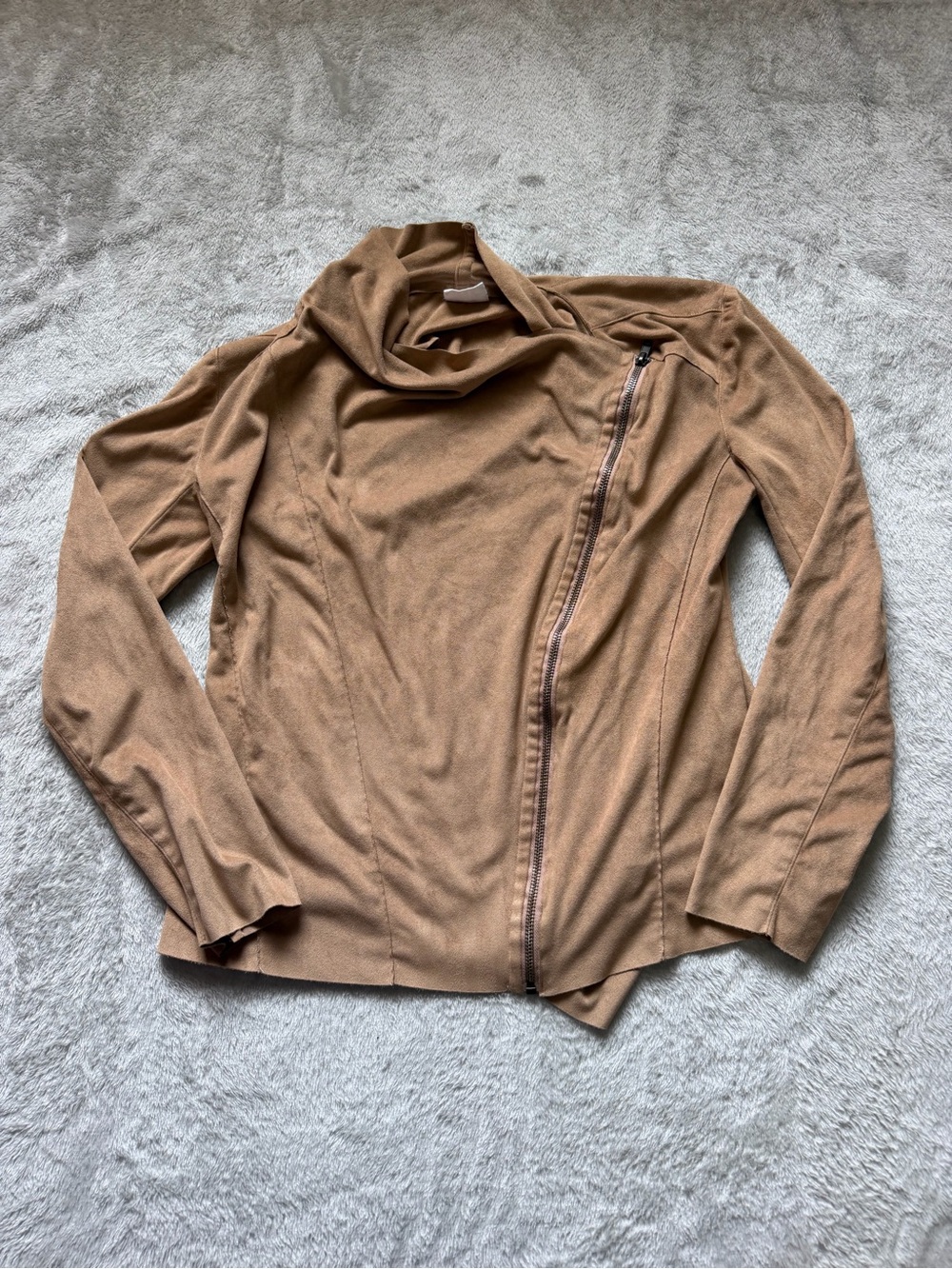 Mote Moto Draped Camel Faux Suede Sip Up Jacket